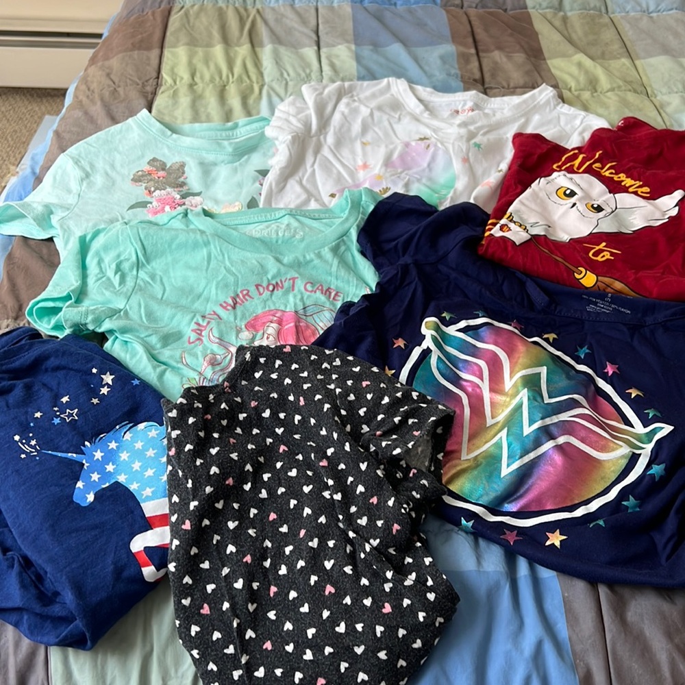 Girls shirt sleeve tee shirt bundle size 7, various brands